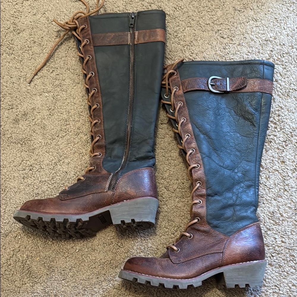 Brown and Black Women's Lace-Up Boots